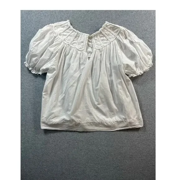THE GREAT. Splendor Top White Puff Sleeve Cotton Size 0 / Small - Picture 7 of 9